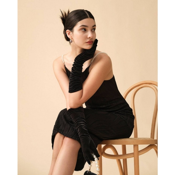 Black Dress with Pearl Straps - Picture 6 of 7